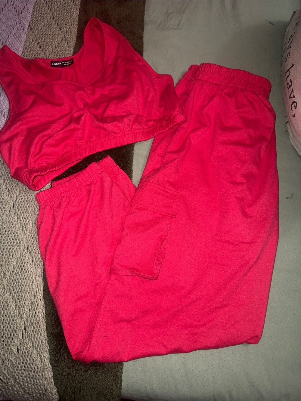 Dark Pink Cropped Bralette & Cargo Joggers Set